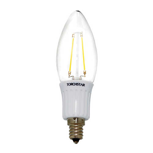 LED Filament Bulb - B10 LED Candelabra Bulb with 3 Watt Filament LED, Blunt Tip, Warm White - Click Image to Close