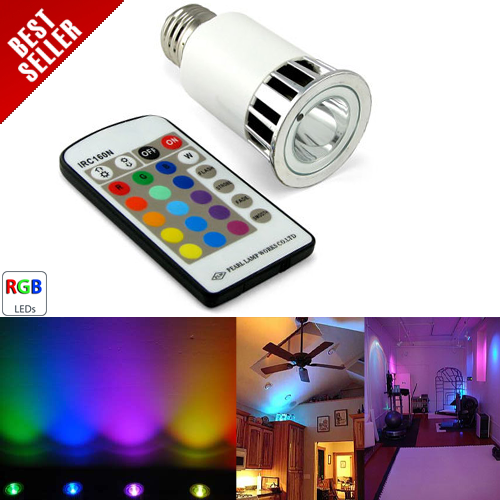 Multi-Color LED Light Bulb w/Remote - E27 base - Click Image to Close
