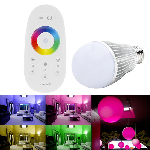 Smartphone or Tablet WiFi Compatible E27 RGB LED, 6W w/ RF Touch Color Remote - Click Image to Close