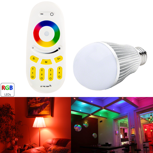 Smartphone or Tablet WiFi Compatible RGB+White LED Bulb, 9W w/ RF Remote - Click Image to Close