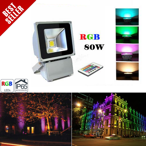 High Power 80W RGB LED Flood Light Fixture with Remote - Click Image to Close