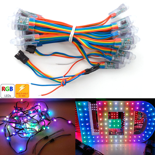 12mm Diffused Thin Digital RGB LED Pixels (Strand of 25) - Click Image to Close