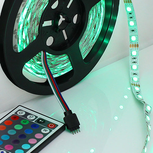 5m (16.4ft) 5050 SMD Color Changing RGB LED Light Strip Kit With 44 key Controller and Power Supply - Click Image to Close