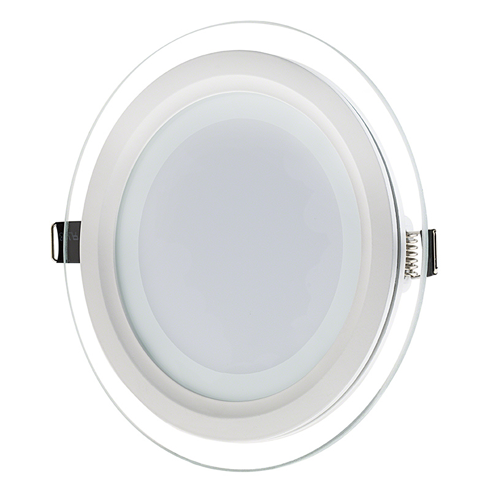 6" Round LED Recessed Light with Decorative Edge Lit Glass Panel Accent Light - 12W - Click Image to Close