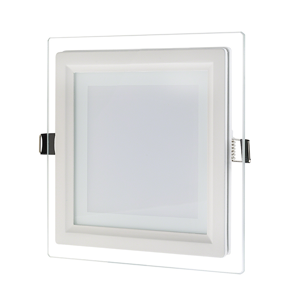 6" Square LED Recessed Light with Decorative Edge Lit Glass Panel Accent Light - 12W - Click Image to Close